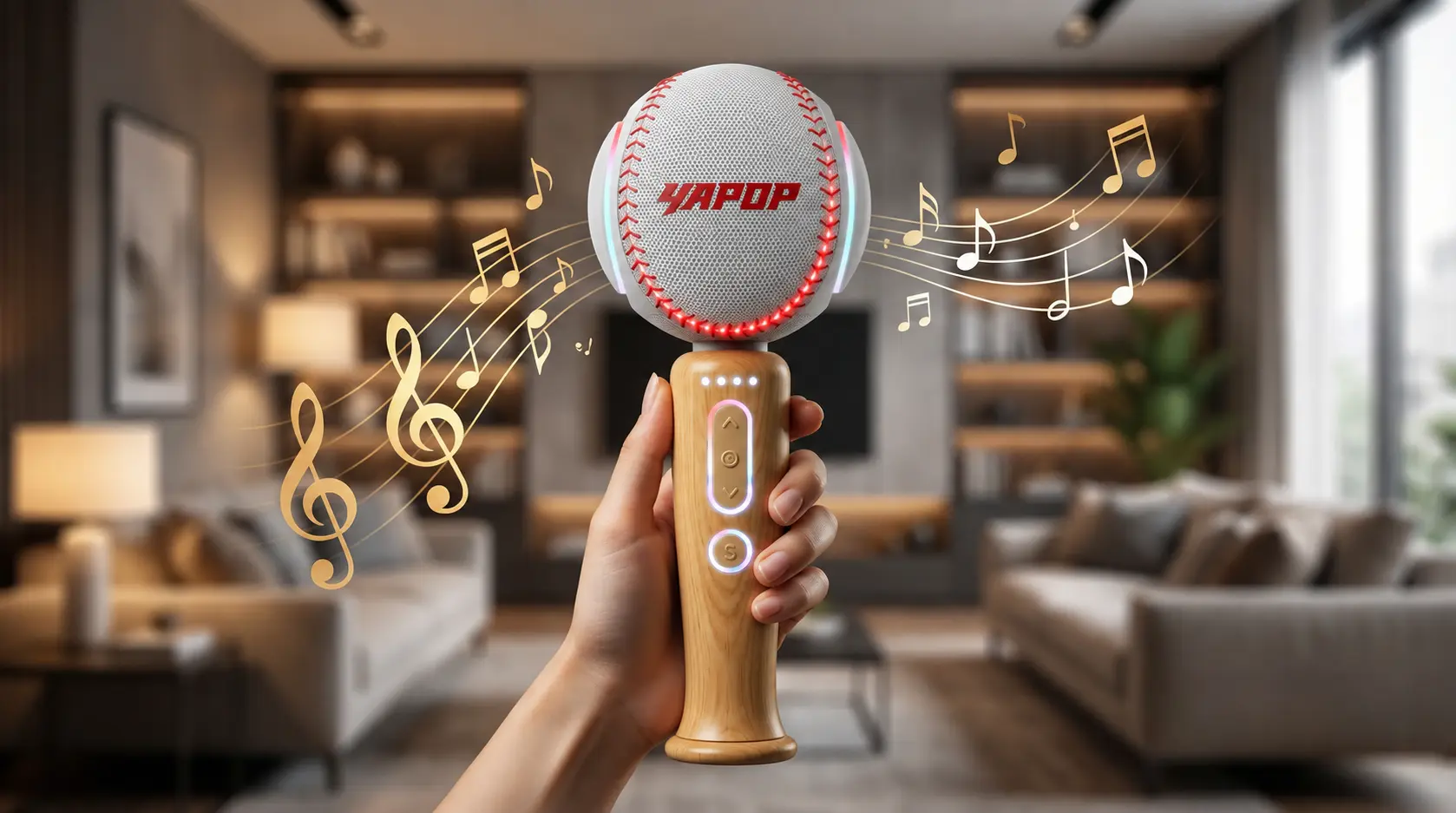손에 든 YAPOP 응원마이크 사용 장면 콘셉트